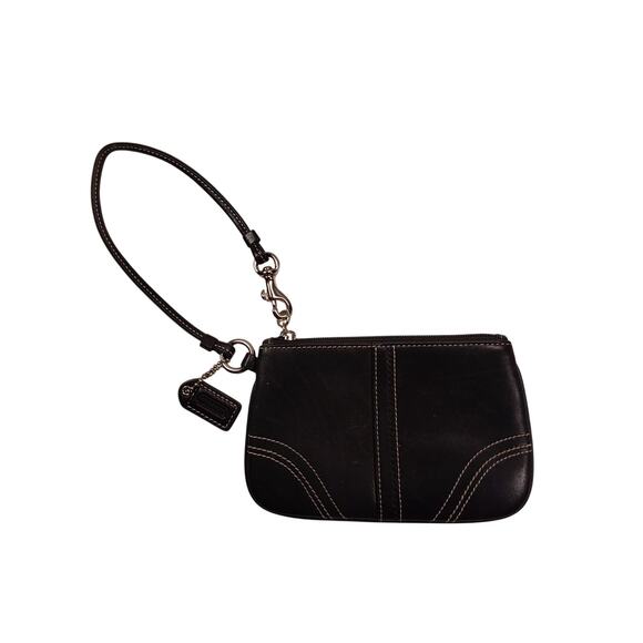 Coach Legacy Zip Small Mini Wristlet Black Contrast Stitching Leather 6.5" x 4" - Picture 1 of 3